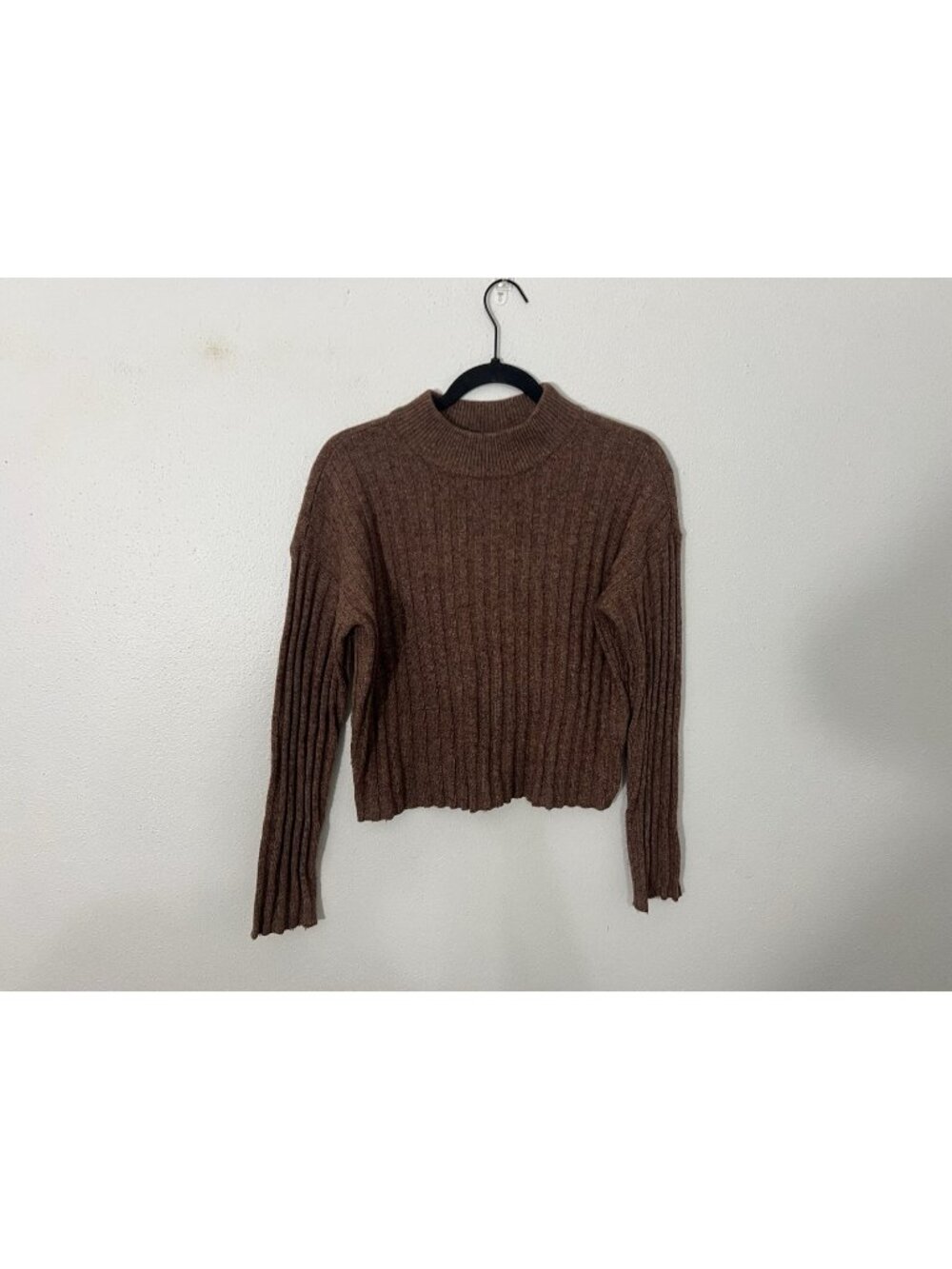 Madewell Mockneck Cropped Sweater Ribbed Rosehip Brown Wool Blend Size XS